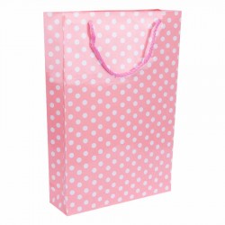 Pembe Puantiyeli Karton Çanta 26x40 cm 10'lu