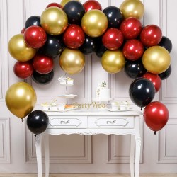 Balon Zinciri - Metalik Siyah Kırmızı Gold