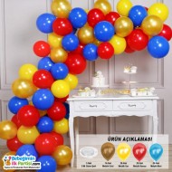 Balon Zinciri - Metalik Mavi Sarı Kırmızı Gold