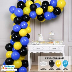 Balon Zinciri - Metalik Siyah Sarı Mavi