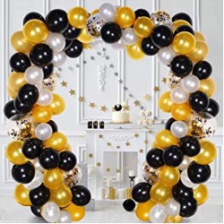 Balon Zinciri - Metalik Siyah Beyaz ve Gold 200 Adet