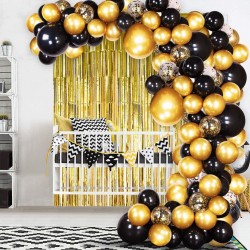 Balon Zinciri - Metalik Siyah Balon 100 Adet - Krom Gold 50 Adet
