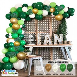 Balon Zinciri - Metalik Yeşil Gold Koyu Yeşil Beyaz