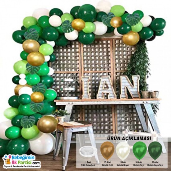 Balon Zinciri - Metalik Yeşil Gold Koyu Yeşil Beyaz