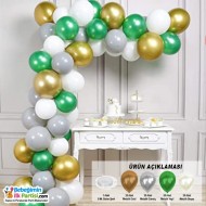 Balon Zinciri - Metalik Beyaz Yeşil Gold Gümüş