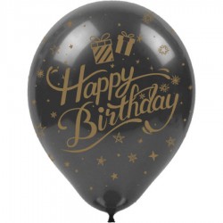 Altın Happy Birthday Baskılı Siyah Balon 100'lü