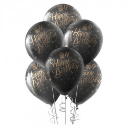 Altın Happy Birthday Baskılı Siyah Balon 100'lü