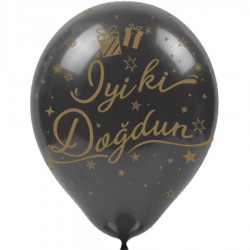 Altın İyi ki Doğdun Baskılı Siyah Balon 100'lü