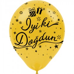 Siyah İyi ki Doğdun Baskılı Metalik Altın Balon 100'lü