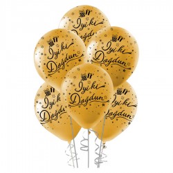 Siyah İyi ki Doğdun Baskılı Metalik Altın Balon 100'lü