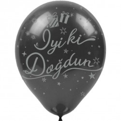 Gümüş İyi ki Doğdun Baskılı Siyah Balon 100'lü