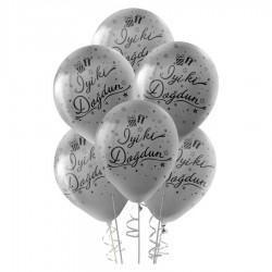 Siyah İyi ki Doğdun Baskılı Metalik Gümüş Balon 100'lü
