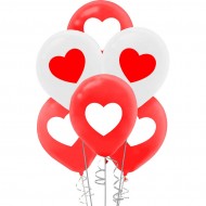 Kırmızı Beyaz Kalp Baskılı Balon 100'lü 11"