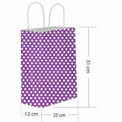 Mor Puantiyeli Kraft Hediye Çantası 25x12x31 cm 25'li