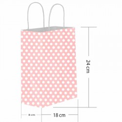 Pembe Puantiyeli Kraft Hediye Çantası 18x24 cm 25'li