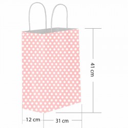 Pembe Puantiyeli Kraft Hediye Çantası 31x12x41 cm 25'li