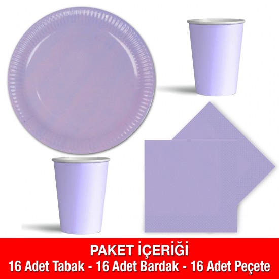 Makaron Lila Parti Seti 16 Kişilik