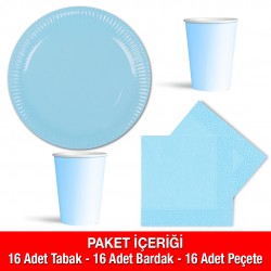 Makaron Mavi Parti Seti 16 Kişilik