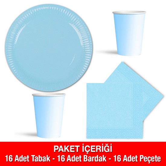 Makaron Mavi Parti Seti 16 Kişilik