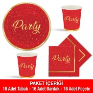 Parti Zamanı Kırmızı Lisanslı Parti Seti 16 Kişilik