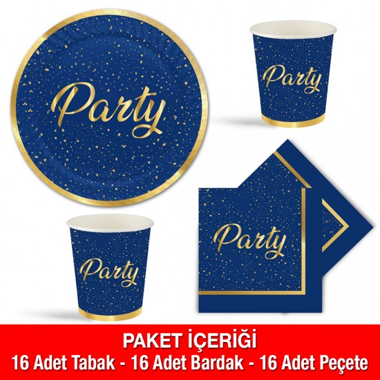 Parti Zamanı Lacivert Lisanslı Parti Seti 16 Kişilik