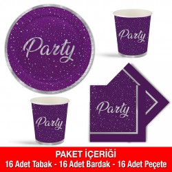 Parti Zamanı Mor Lisanslı Parti Seti 16 Kişilik