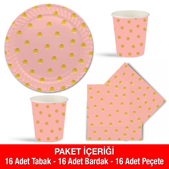 Pastel Düşler Pembe Lisanslı Parti Seti 16 Kişilik