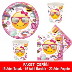 Süslü Emoji Parti Seti 16 Kişilik