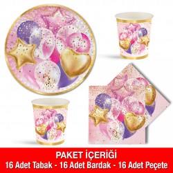 Uçan Balonlar Pembe Lisanslı Parti Seti 16 Kişilik