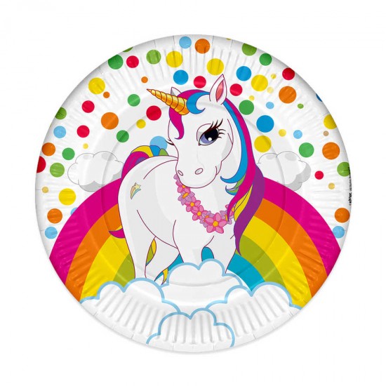 Unicorn Rainbow Karton Tabak 23 cm 8'li