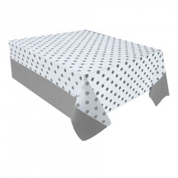 Gümüş Puantiyeli Plastik Masa Örtüsü 137x182 cm