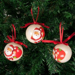Yılbaşı Çam Ağacı Süsü Noel Baba Desenli Top 6 cm 6'lı